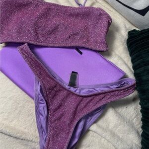 Triangl Swimwear Glittery Purple Bandeau Set
